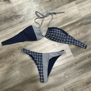 Navy blue and white checkered/plaid bikini